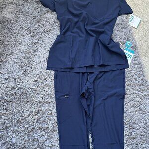 Navy Blue Scrub Set Women Medical Uniform Top & Jogger Pants NWT